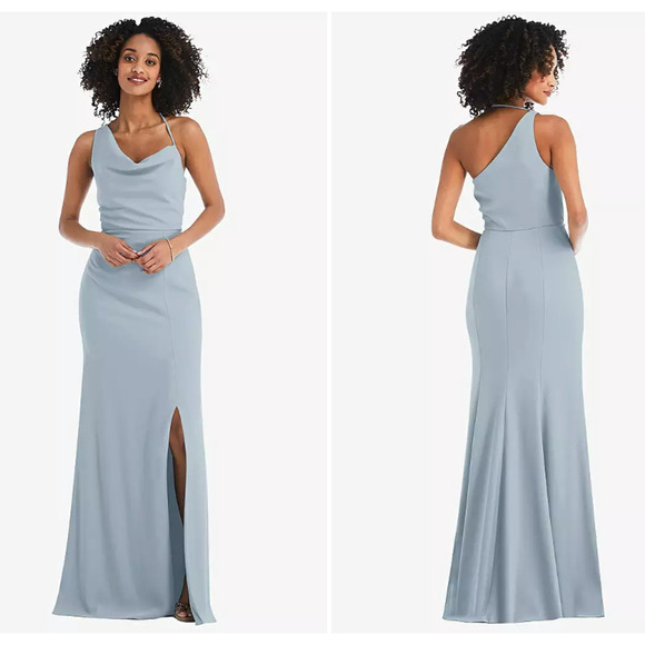After Six ONE-SHOULDER DRAPED COWL-NECK MAXI DRESS MIST Size 2 NEW! - Picture 1 of 2